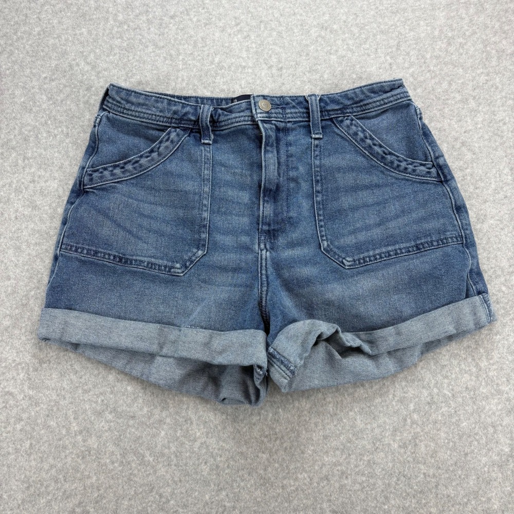 Hollister Denim Mom Shorts Womens 13 Blue Ultra High Rise Cuffed Stretch Summer